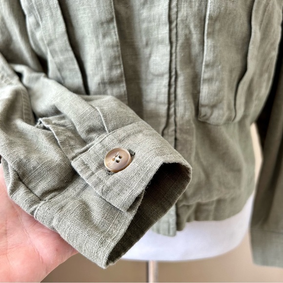 Anthropologie Dolan Utility Jacket Cropped Linen Cropped Moss Green Size L - Picture 11 of 13